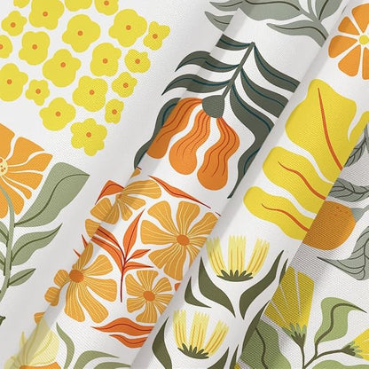 JAWO Cute Boho Floral Shower Curtain, Vintage Yellow Abstract Floral Retro Aesthetic Plant Shower Curtain for Bathroom, Funky Unique Waterproof Fabric Polyester Bath Curtains Decor with Hooks,70Wx75H