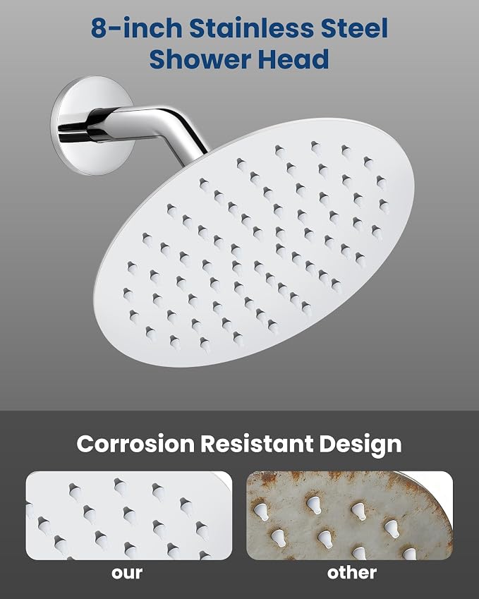 Airuida Shower Faucet Set with Tub Spout,8" Bathtub Faucet-Chrome Polish | Male Threads Rough-In Valve,Round Head Shower System,Tub and Shower Kit Set