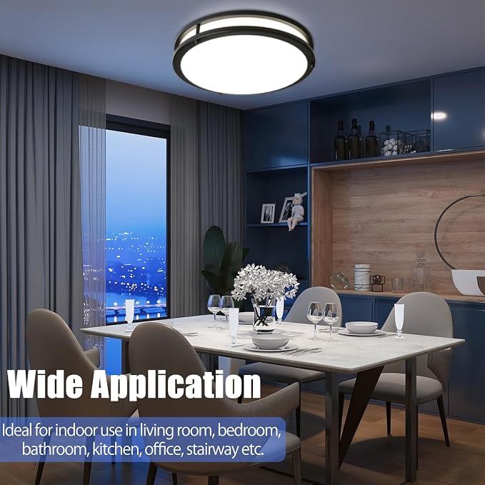 13inch LED Flush Mount Ceiling Light Fixture Dimmable Matte Black, Easy Install LED Ceiling Lamp Fixture Without Flicker, Super Bright 36W 3600LM 5CCT Warm to White Light 3000K to 6000K 2-Pack