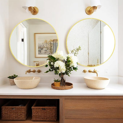 Gold Round Mirror 20 inch, 2 Pack Circle Mirror,Brushed Metal Frame | High Definition Mirror, Rust-resistant, Easy installation, Round Mirrors for Bedroom, Guest Room, Baby room, Vanity