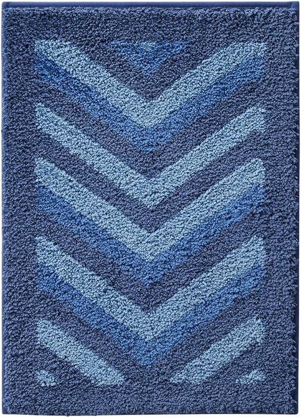 Hearth & Harbor Bathroom Rugs, Shaggy Plush Bath Mat, Ultra Soft Non Slip Backing Rubber, Chevron Design Bath Rug, Blue, 2 Piece Set