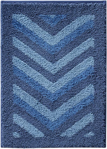 Hearth & Harbor Bathroom Rugs, Shaggy Plush Bath Mat, Ultra Soft Non Slip Backing Rubber, Chevron Design Bath Rug, Blue, 2 Piece Set