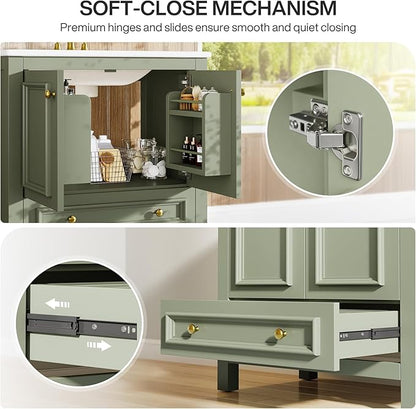 Tribesigns 30" Modern Bathroom Vanity with Sink, Freestanding Bathroom Vanities Cabinet with Ceramic Basin Combo, Bathroom Sink Cabinet with 2 Doors and 1 Drawer, Solid Wooden Frame, Olive Green