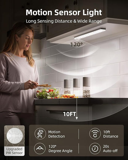 EZVALO 6-Pack Under Cabinet Lighting, 2000mAh Rechargeable Wireless Motion Sensor Lights, 62LEDs, 3 Color Temps, Dimmable, Timer, Magnetic, with Remote Control for Kitchen, Closet, Stair