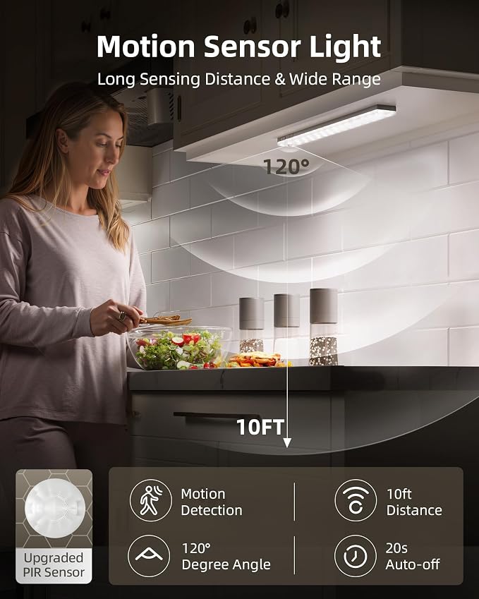 EZVALO Under Cabinet Lighting with Charging Station, Motion Sensor Lights | 6-Pack with Remote, 2000mAh Rechargeable Battery, Wireless, Magnetic, Timer, 3 Color Temps, Kitchen, Closet and More