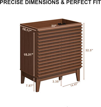 30 Inch Bathroom Vanity Base Cabinet, Walnut Freestanding Bathroom Storage Cabinet Base Only, Modern Wood Grain Vanity Cabinet with Solid Wood Legs and Soft Close Doors, Sink Not Included