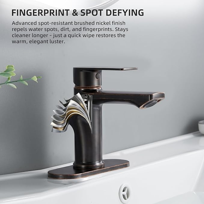 BELZ Bronze Bathroom Faucet, Lead-Free 1 or 3 Hole (4") Vanity Sink Faucet | NSF372 Compliant, Anti-corrosion Coating, 6'' Single Handle Sink Faucet with pop-up drain & hot/cold hoses, Easy DIY Install