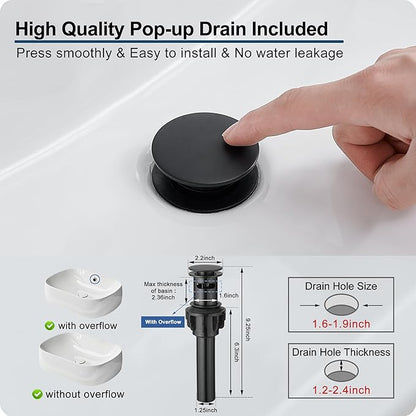 Waterfall Bathroom Faucet, Brass Matte Black Bathroom Faucet 1 Hole or 3 Holes, Bathroom Faucets Single Handle, 4 Inch Bathroom Sink Faucet with Deck Plate & Pop-Up Drain for Lavatory No Noise