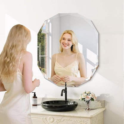 GLASHOM Frameless Bathroom Mirror, 30x36 inch Vanity Mirror Beveled Edge Wall Mounted, Modern Frameless Mirror for Bathroom, Living Room, Entryway Mirror Horizontal or Vertical