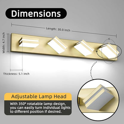OKELI 5 Lights Bathroom Vanity Light Fixtures Gold LED Dimmable Vanity Light Over Mirror Modern Wall Mounted Lighting Fixture, 350° Rotatable Lamp Head 24W Cold White 6000K ETL Listed