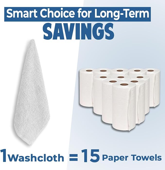 DAN RIVER 12 Pack Cotton Wash Cloths Set for Showering [12x12] White | Lighter Weight, Quick to Dry, Super Soft & Absorbent Face Towels, Hotel Quality, Perfect for Bathroom, Gym, Spa