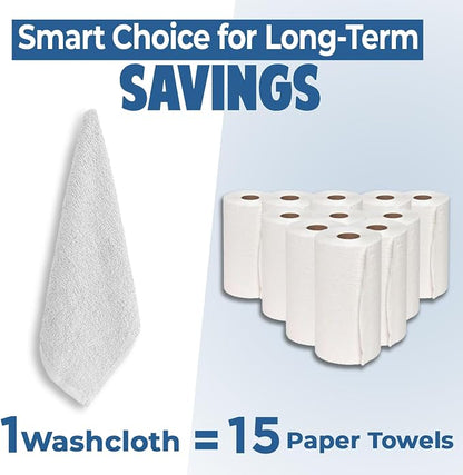 DAN RIVER 12 Pack Cotton Wash Cloths Set for Showering [12x12] White | Lighter Weight, Quick to Dry, Super Soft & Absorbent Face Towels, Hotel Quality, Perfect for Bathroom, Gym, Spa