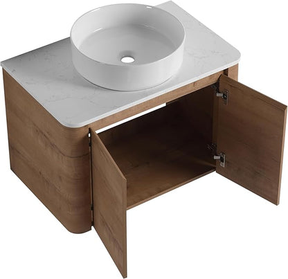 Malwee 30" Floating Bathroom Vanity with Sink, 30 Inch Wall Mounted Bathroom Cabinet Combo, Modern Single Sink Bath Storage Vanity Set, with 2 Soft Close Doors and Ceramic Vessel Basin Top(30-400