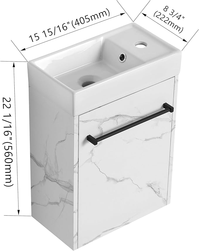 16" Floating Bathroom Vanity with Sink, Modern Wall-Mounted Cabinet Set for Small Spaces
