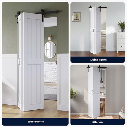 SMARTSTANDARD Bifold Barn Door 24" x 84", MDF Bi-Fold Sliding Closet Doors | Hardware Kit Included, Pre-Finished Easy Assembly, Water-Proof PVC Surface & Save Space, H-Frame, 28" Track for 2 Doors