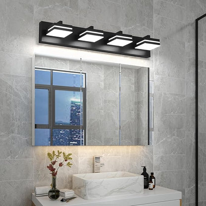 Joossnwell Bathroom Vanity Light (4-Light, 26.77-Inch) Black Bathroom Light Fixtures Over Mirror Led Modern Vanity Lighting Bath Lights (Cool White 5500K)