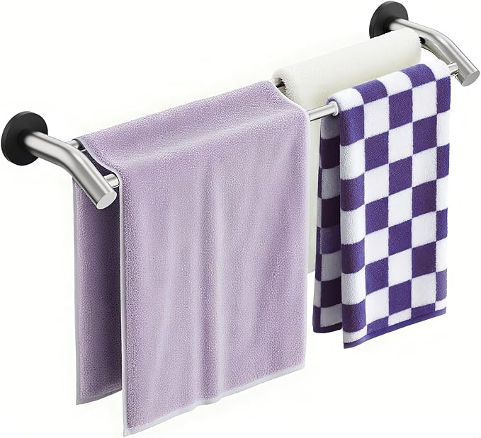 ULIBERMAGNET Magnetic Towel Bar, Extendable Double Towel Rack with Arched Arms, Magnetic Kitchen Towel Holder Rod Hook for Refrigerator, Laundry, Dishwasher, Oven, Stove (Silver)