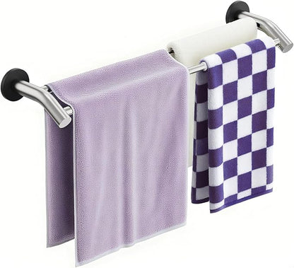 ULIBERMAGNET Magnetic Towel Bar, Extendable Double Towel Rack with Arched Arms, Magnetic Kitchen Towel Holder Rod Hook for Refrigerator, Laundry, Dishwasher, Oven, Stove (Silver)