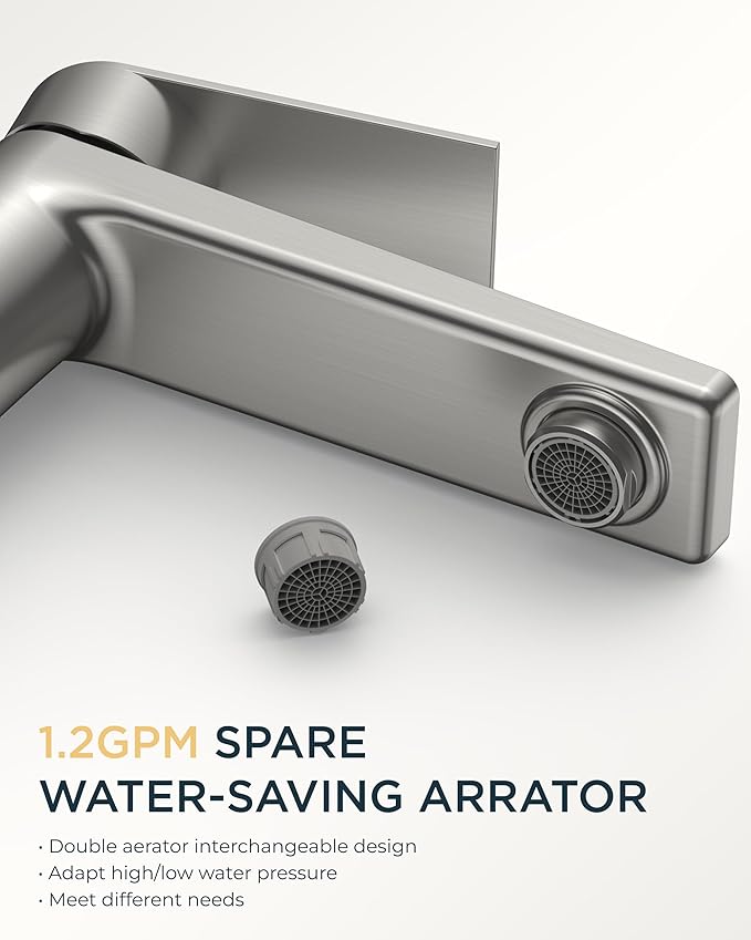FORIOUS Brushed Nickel Bathroom Faucet 1 Hole, Single Handle Single Hole Bathroom Faucet Brushed Nickel with Deck Plate and Pop Up Drain, CUPC Hoses for One Handle Vanity Sink, Rv, Camper, Farmhouse