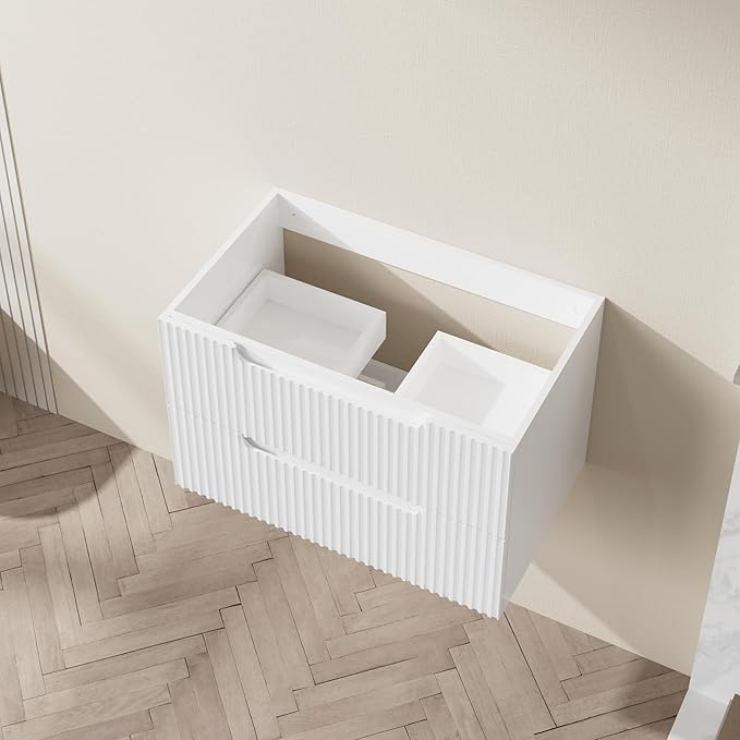 30” Floating Bathroom Vanity Cabinet Wall-Mounted Bathroom Vanity in White, Sink Basin Not Included