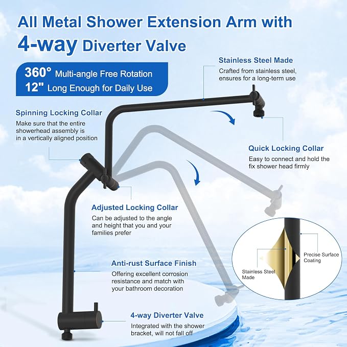 Metal 10" Filtered Rainfall Showerhead Combo, Easy Reach, Oil Rubbed Bronze | 4-Way Diverter with Pause Mode, High Pressure Shower Head with 10-Spray Handheld, 71" Hose/12" Extension Arm/Holder