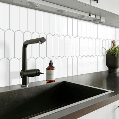 White Peel and Stick Backsplash Self Adhesive Wall Tiles 10-Sheet | Thick,Sticky,for Kitchen,Bathroom,Laundry,Sink,12"×12"