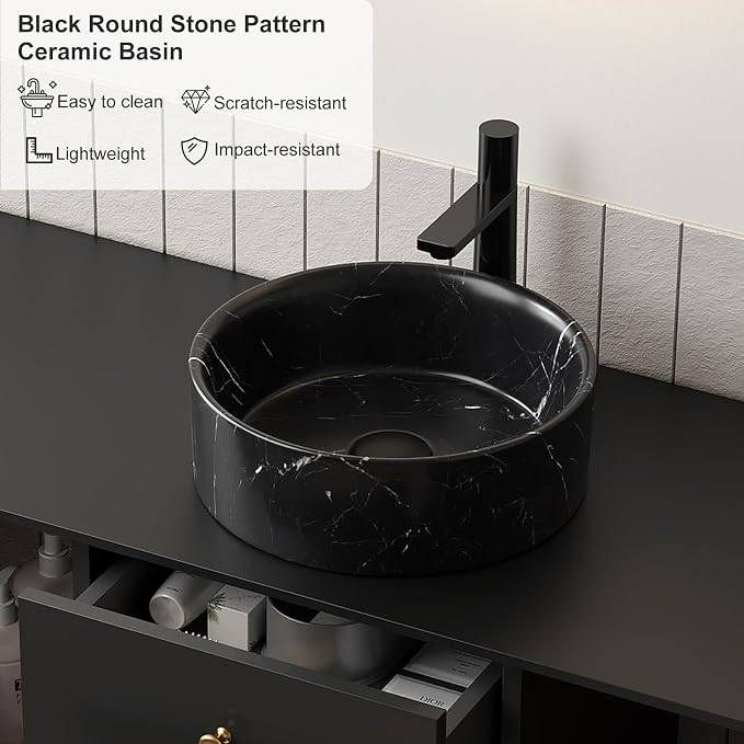 30" Floating Bathroom Vanity with Sink, Dark Walnut Cabinet | Plywood Cabinet, Single Sink, Doubel Sink, Ceramic Basin & Marble Countertop, Pre-Assembled