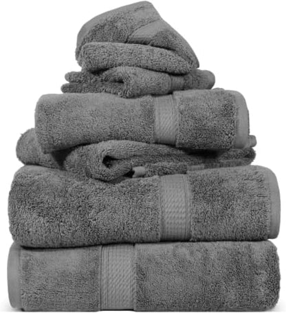 SUPERIOR Egyptian Cotton Ultra Plush & Absorbent, 6 Piece Set, Charcoal | Quick Dry, Soft Luxury Towel Set, Bath Essentials, Guest Bath, Spa, 2 Bath, 2 Hand, 2 Face Towels, Madeline Towels