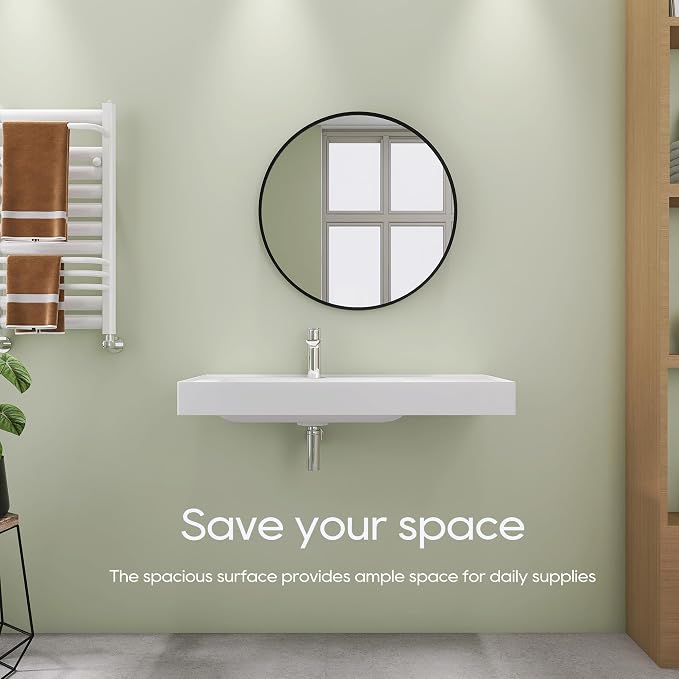 SJ Star&Jane 42" x 18" in Solid Surface Bathroom Sink, Wall-Mount Vessel Sink, Rectangle Floating Vanity Sink in Matte White, Durable Modern Design