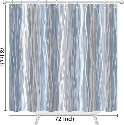 Moonslim Blue Grey Ombre Shower Curtain, Modern Wavy Abstract Striped Line Bathroom Curtain, Waterproof Fabric Bath Decor, 72 x 78 Inch