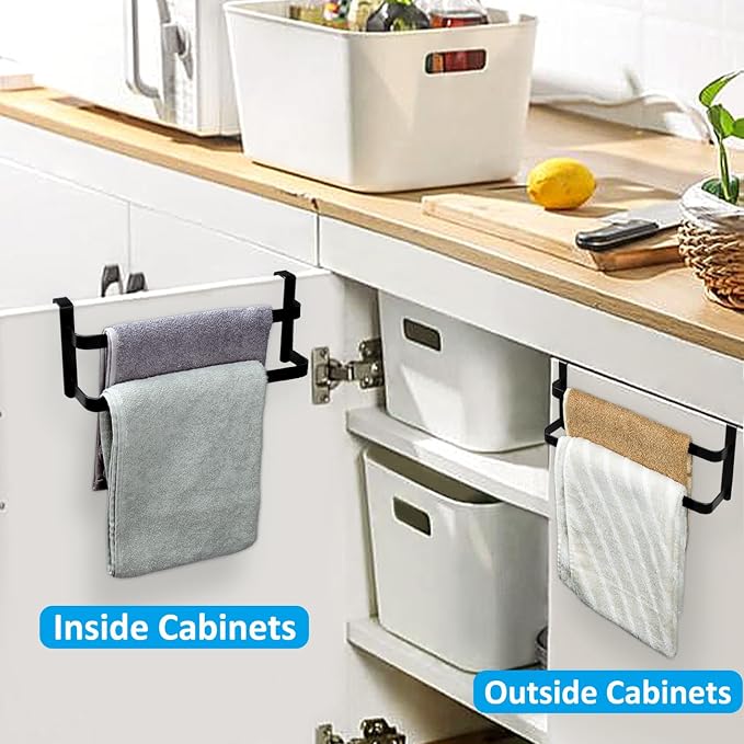RedCall 2 Pack Towel Holder for Kitchen Cabinet,Two-Tier Kitchen Towel Rack,Steel Over Cabinet Door Towel Bar,Double Towel Bar Rack for Bathroom Cupboard,Holds Hand/Dish Towels & Washcloths