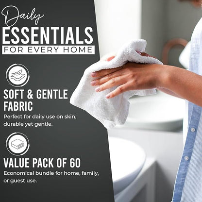 DAN RIVER 60 Pack Wash Cloths for Showering [12x12] - 100% Cotton Washcloths Premium Quality Flannel Face Cloths for Bathroom, Highly Absorbent and Soft Feel Wash Clothes, Grey