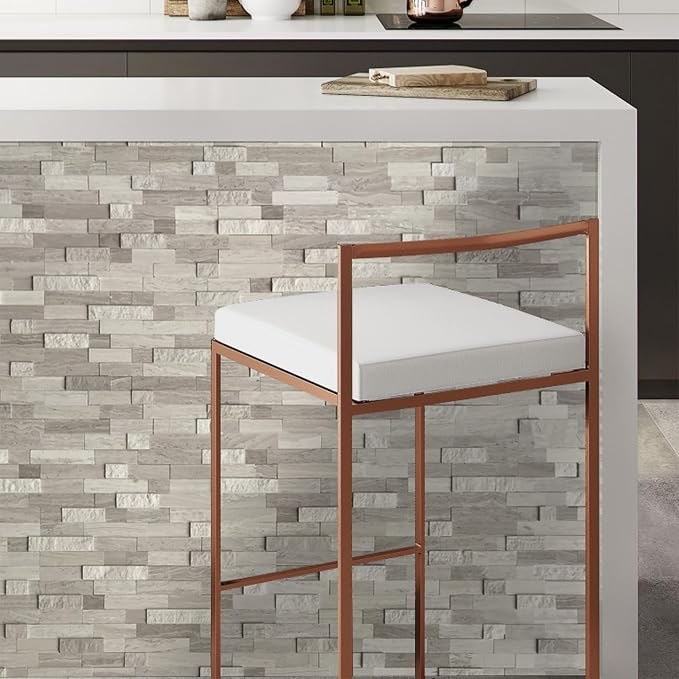 SUNWINGS 5-Sheet Peel and Stick Mosaic Natural 3D Stone Self Adhesive Marble Tiles, 11.5" x 10.7" Stick on Backsplash for Kitchen Bathroom Fireplace Vanity, Mixed Tan