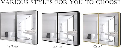 Medicine Cabinet with Aluminum Framed Mirror,36"x32" Surface Mount or Recessed Mount Bathroom Vanity Mirror,Single Door Bathroom Mirror with Storage Cabinet