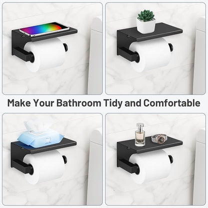TURS 5-Pieces Matte Black Bathroom Hardware Set 23.6 Inch SUS304 Stainless Steel Towel Bar Set Wall Mounted Square Toilet Paper Holder with Shelf