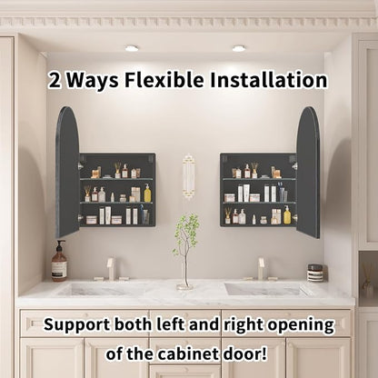 FKWin Medicine Cabinet Mirror, Surface Mount for Small Bathroom, 20x32 Inch | Mirror Medicine Cabinet, Large Storage, Adjustable Shelves, Reversible Door, Space-Saving Design for Small Bathroom, Black