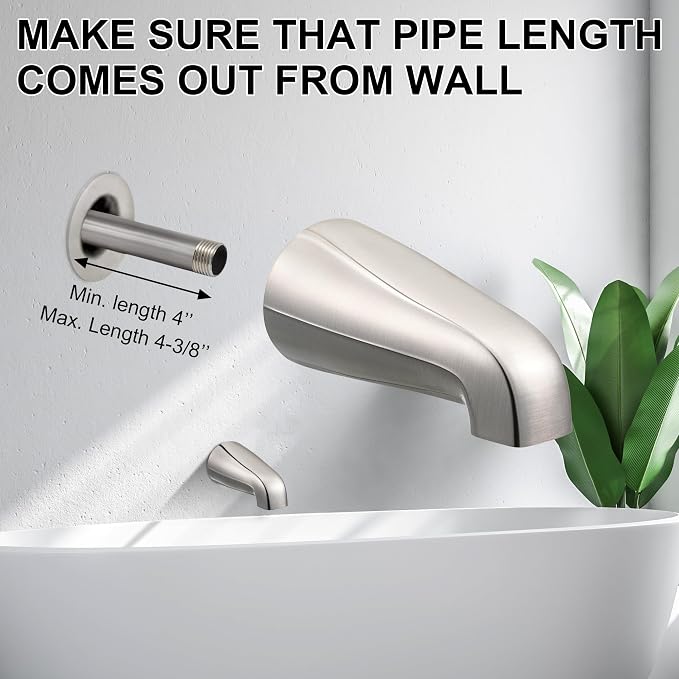 Dreyoo Universal Bath Tub Spout with Adapter, 5" Bathroom Bathtub Faucet Spout Without Diverter, Fits for 1/2'', 3/4'' IPS Inside Thread Connection and Tub/Shower Faucet Brands(Brushed Nickel)