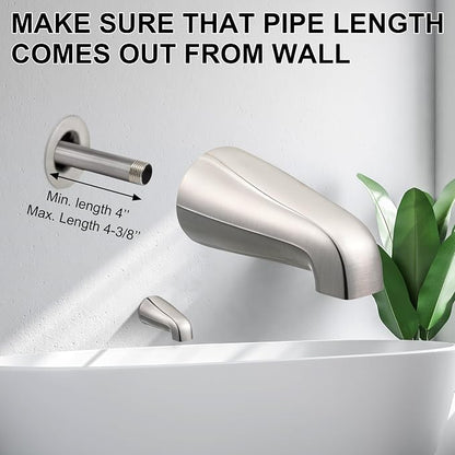Dreyoo Universal Bath Tub Spout with Adapter, 5" Bathroom Bathtub Faucet Spout Without Diverter, Fits for 1/2'', 3/4'' IPS Inside Thread Connection and Tub/Shower Faucet Brands(Brushed Nickel)