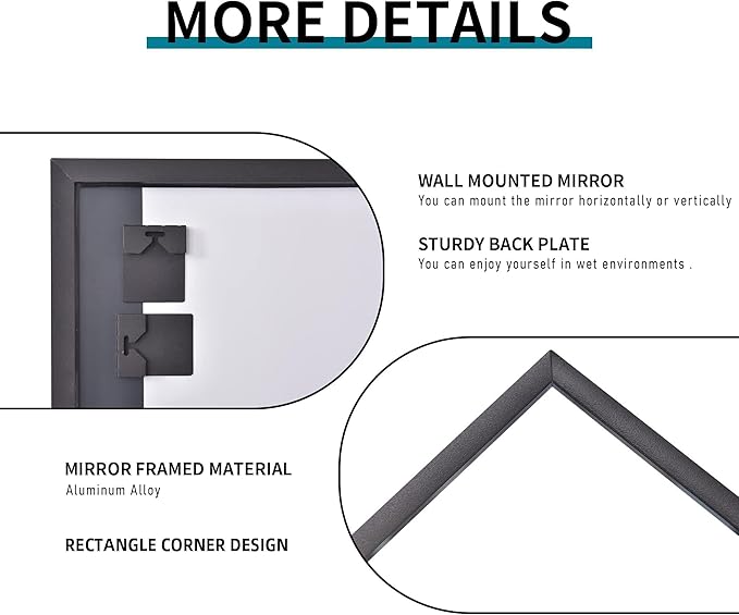 DESBING Black Bathroom Mirror for Wall, 36x48 Inch Rectangle Mirrors with Metal Frame, Modern Vanity Wall Mirror Decor for Entryway Hangs, Bathroom Living Room Horizontal or Vertical