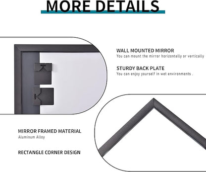 DESBING Black Bathroom Mirror for Wall, 36x48 Inch Rectangle Mirrors with Metal Frame, Modern Vanity Wall Mirror Decor for Entryway Hangs, Bathroom Living Room Horizontal or Vertical