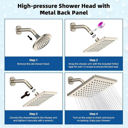 Hibbent cUPC Certified Thickness Metal 6'' Rain Shower Head, Brushed Nickel | High Pressure Shower Head, Bathroom Waterfall Shower Heads, High Flow Fixed Showerheads with Adjustable Brass Ball Joint