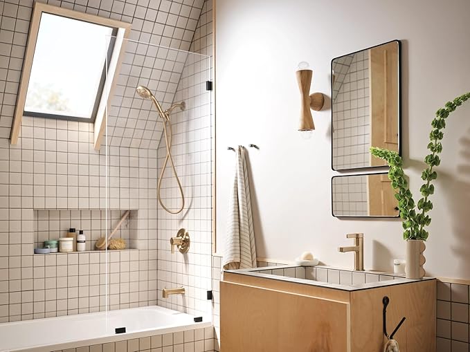 Moen Beric Bronzed Gold Modern One-Handle Single Hole Bathroom Faucet with Drain Assembly and Optional Deckplate for Your Bath Sink, 84774BZG