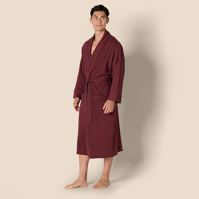 Amazon Essentials Men's Lightweight Cotton Waffle Bath Robe, Mid-Length Loungewear (Available in Big & Tall)