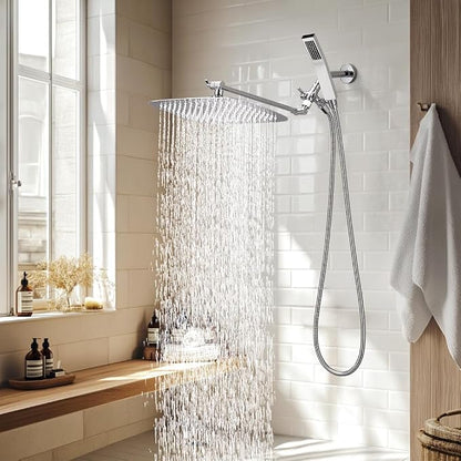 G-Promise All Metal 14" Rain Shower Head with Handheld for Bathroom Upgrade | All Metal, Built to Last, Easy Install, Adjustable Height & Angle for All Heights, Extra Long Hose, Modern Upgrade