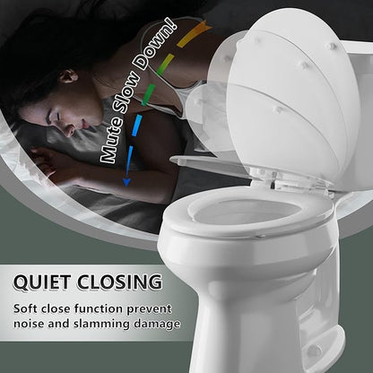 Elongated Toilet Seat Angol Shiold Quiet-Close Molded Wood Toilet Seat with Non-Slip Adjustable Hinges, Anti-Pinch Bumpers, Easy Install & Clean（White, Elongated 18.5''）