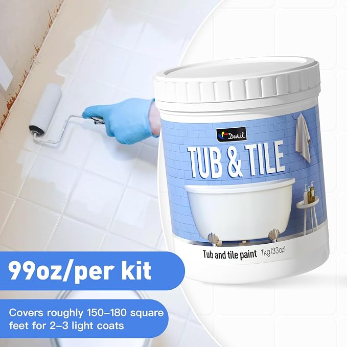 DWIL Tub Paint, Tub and Tile Refinishing Kit with Tools, Tile Refinishing Kit White Bathtub Paint Water Based &Low Odor, Easy to Use Sink for Bathroom Kitchen, Semi-Gloss White, 50-55sq.ft-3 Pack