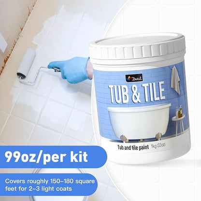 DWIL Tub Paint, Tub and Tile Refinishing Kit with Tools, Tile Refinishing Kit White Bathtub Paint Water Based &Low Odor, Easy to Use Sink for Bathroom Kitchen, Semi-Gloss White, 50-55sq.ft-3 Pack