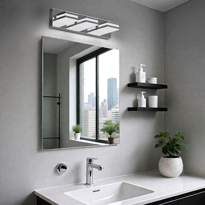 IZORRO LED Modern Bathroom Lights Fixtures(3-Light,Dimmable),Chrome Acrylic Wall Lighting,Vanity Lights for Bathroom Over Mirror - 6000k 16In （No Assembly Required）