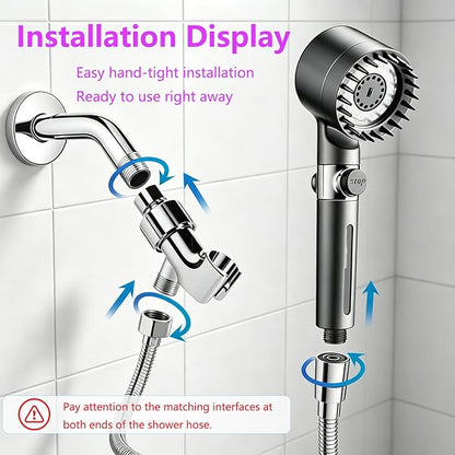 Ion High Pressure Filtered Shower Head with Handheld & Hose for Hard Water | 12 Filters Water Softener for Dry Skin & Hair, 4 Spray Modes, Pause Switch, Scalp Massager, 75" Hose, 2 Bracket | Kids & Pets