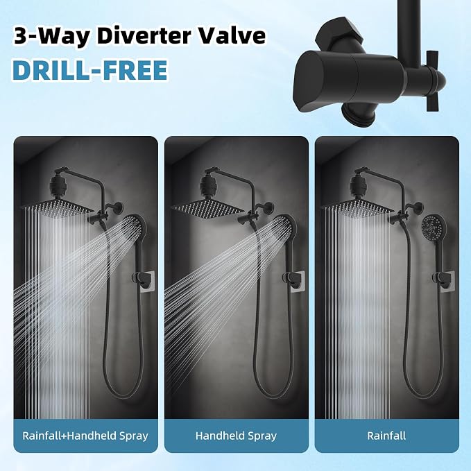 10" Metal Filtered Shower Head with 10-Mode Handheld, Matte Black | NSF/ANSI/CAN 372 Certified, High Pressure Showerhead Combo, 20 Stage Shower Filter, 11" Shower Arm, 71" Hose, Shower Holder